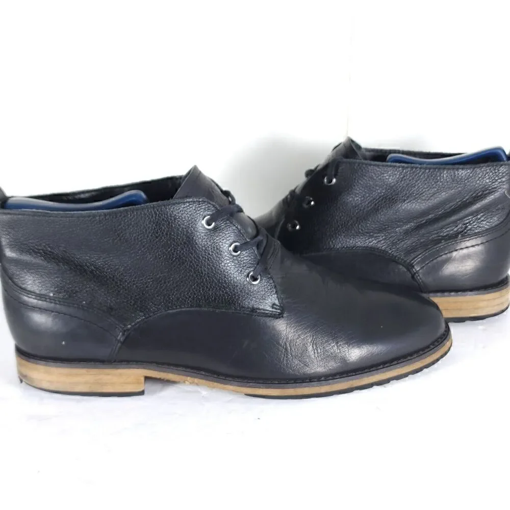 Andrew Marc Men's Nykanel US 11 Black Leather Lace-Up Ankle Chukka Boots